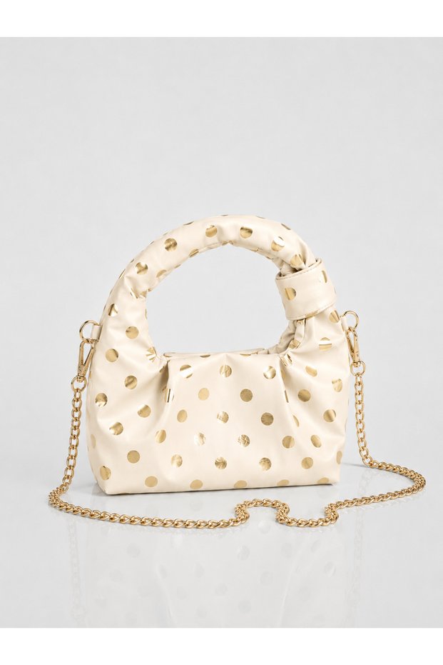 Women's Cream Gold Polka Dot Hand and Shoulder Bag