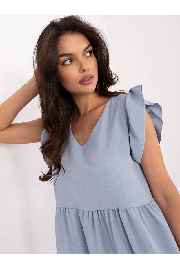Rochie Dama Mini, Decolteu in V, RUE PARIS, Albastru Eleganta Office
