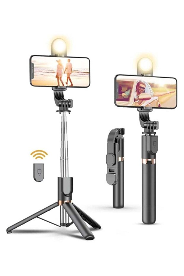 Selfie Stick With Fill Light All In One Portable Tripod Phone Holder Detachable Wireless Remote