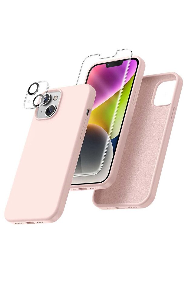 iPhone 14 Case - 5 in 1 Set with 2 Screen Protectors + 2 Camera Lens Protectors (Pink)