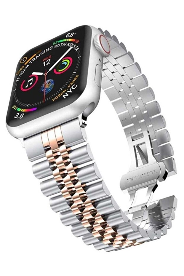 Replacement Band Compatible with Apple Watch 45mm/44mm/42mm, Stainless Steel Solid Strap