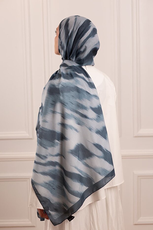 Stripe Patterned Soft Shawl Smoke Blue - 6