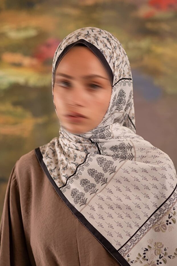 Floral Harmony Patterned Soft Shawl Brown - 2