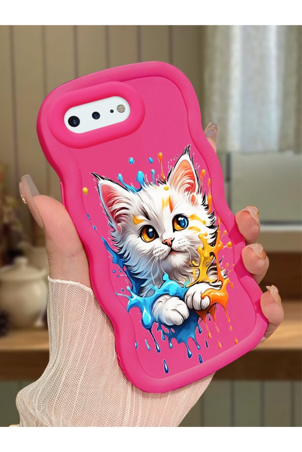 iPhone 8 Plus Compatible Case Camera Protector Red Silicone Couple Phone Case Cat Pattern