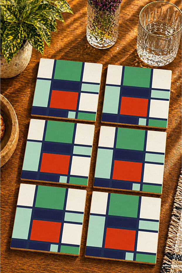 Modern Design Set of 6 Coasters - Uv Printing Mdf - 10X10 cm