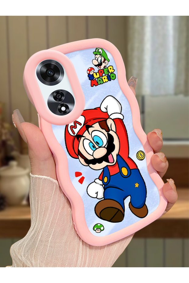 Oppo A60 Compatible Case Camera Protector Pink Silicone Couple Phone Case Mario Pattern