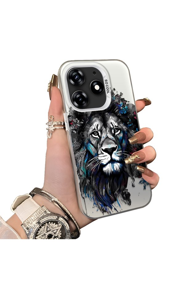 Tecno Spark 10 Pro 4g Compatible Silicone Edge Hard Back Case Couple Phone Case Lion Pattern