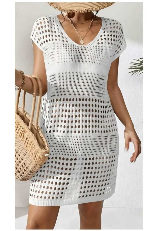 Women's Openwork Knitwear Beach Dress Stylish Summer Pareo Short Sleeve