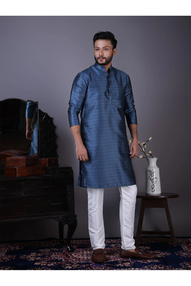 Mens Self Design Cotton Silk Kurta Set