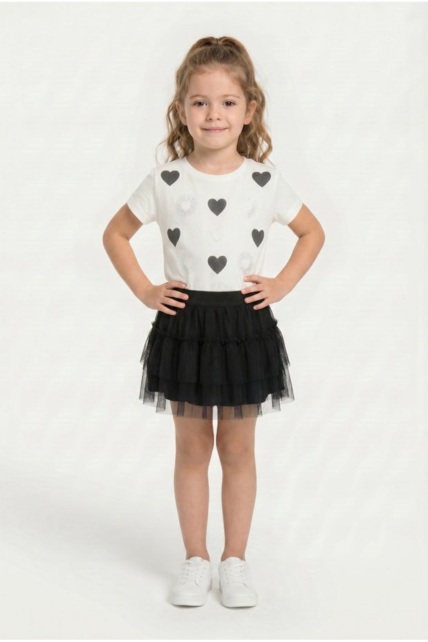 Girl's Pomegranate Flower 2-Piece Heart Tulle Lined Skirt Top and Bottom Set