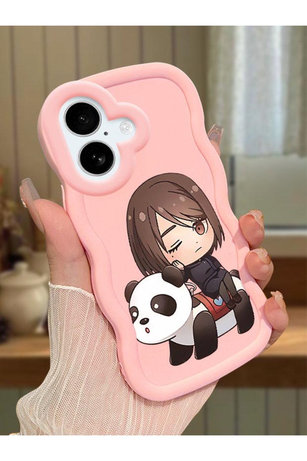 iPhone 16 Compatible Case with Camera Protector Pink Silicone Couple Phone Case Panda Pattern