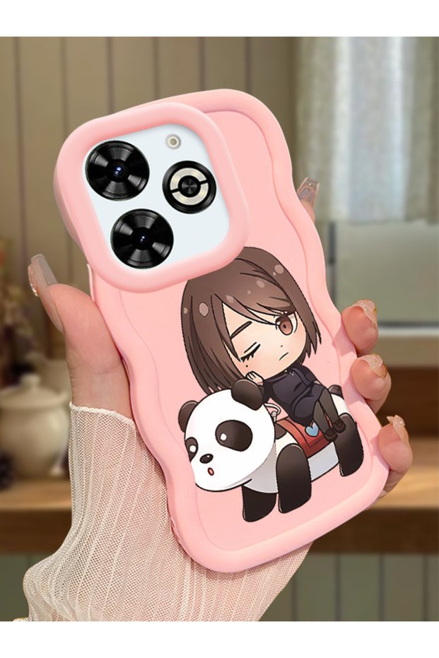 Infinix Smart 8 Plus Compatible Case Camera Protector Pink Silicone Couple Phone Case Panda Pattern