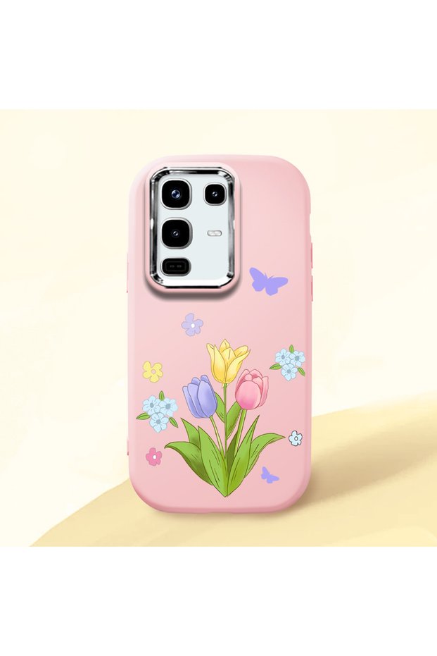 حافظة متوافقة مع هاتف Infinix Note 50 Pro، حافظة حماية للكاميرا من السيليكون الوردي، حافظة هاتف زوجية بنمط زهور