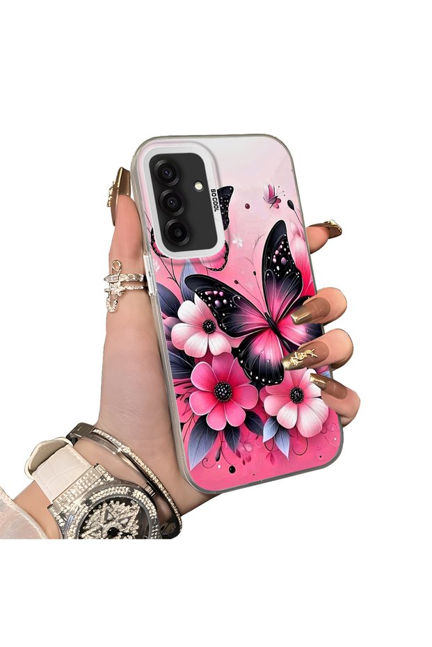 Samsung Galaxy A26 Compatible Silicone Edge Hard Back Case Couple Phone Case Butterfly Pattern