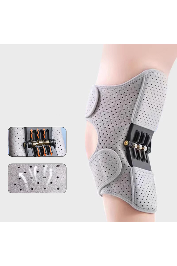 grey Powerful Rebound Springs Knee Assistive Device Non-Slip Breathable Knee Booster Adjustable Spri