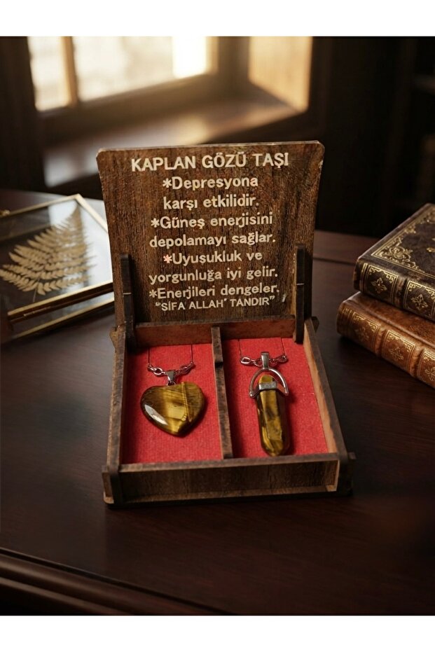 Tiger's Eye Stone Natural Stone Double Necklace Set with Wooden Box