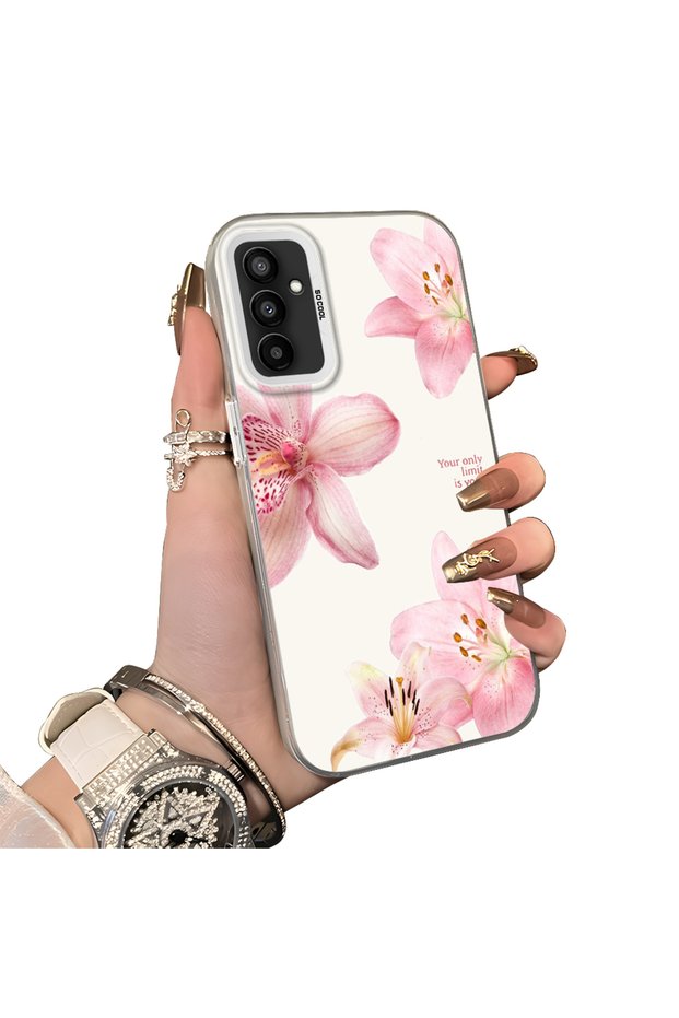 Samsung Galaxy F23 Compatible Silicone Edge Hard Back Case Couple Phone Case with Floral Pattern