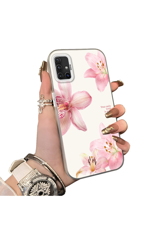 Samsung Galaxy A51 Compatible Silicone Edge Hard Back Case Couple Phone Case with Floral Pattern