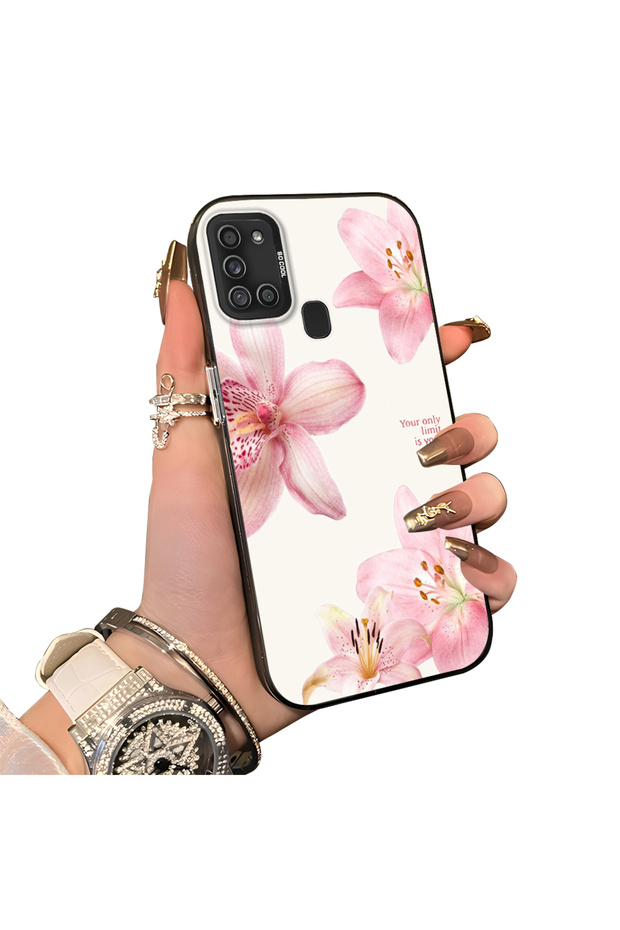 Samsung Galaxy A21S Compatible Silicone Edge Hard Back Case Couple Phone Case with Floral Pattern