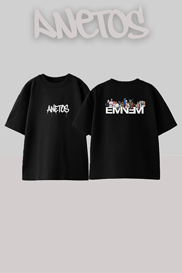 Eminem_73 Design Printed Oversize Black T-Shirt
