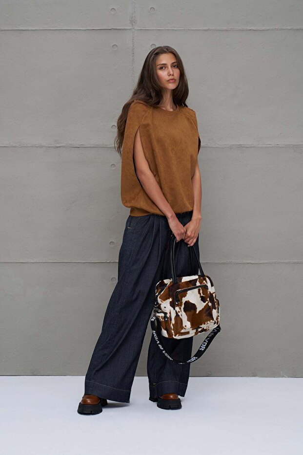 Blue Pleated Wide Leg Denim Trousers 18105