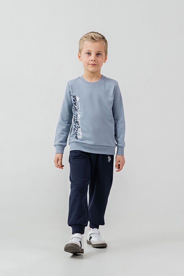 Boy's Printed Blue Long Sleeve Tracksuit Set Us2601-C-V2