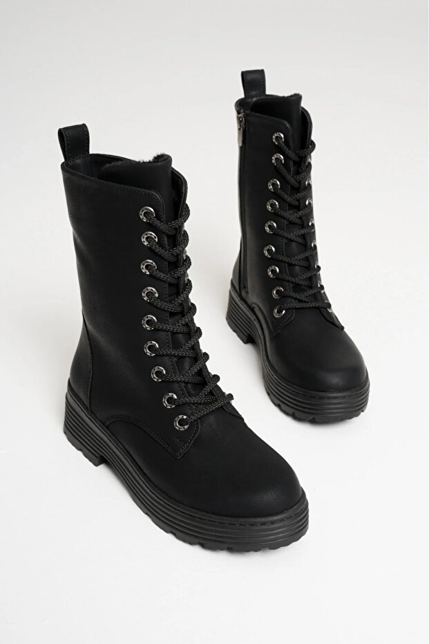 L04 Emerald Women's Lace-Up Thick Soled Zippered Boots Shoes
