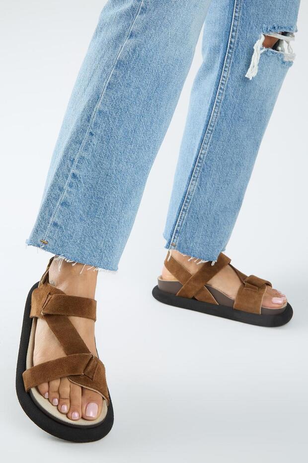Azelya 2 Women's Genuine Leather Buckle-Strap Tan Sandals