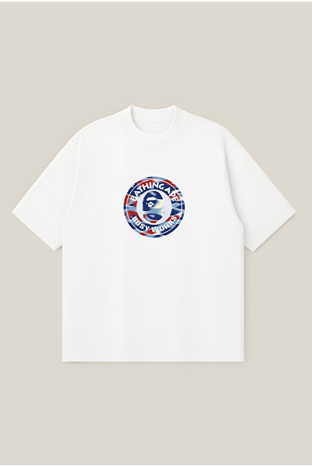 A Bathing Ape Busy Works Printed Oversize Boxy Cut Unisex 100% Cotton Printed Tshirt | Streetwear