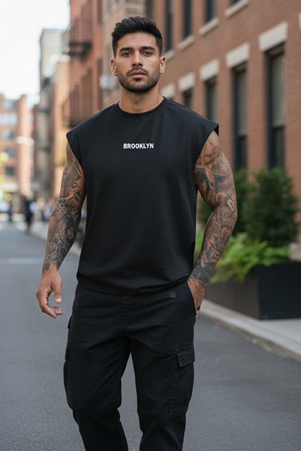 Black Cotton Printed Oversize Sports T-Shirt