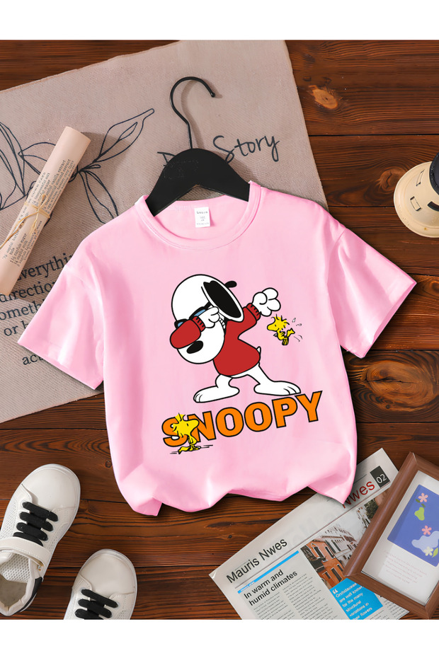 Snoopy New Season Printed Circular Neck Cotton Short Sleeve Children's Tshirt