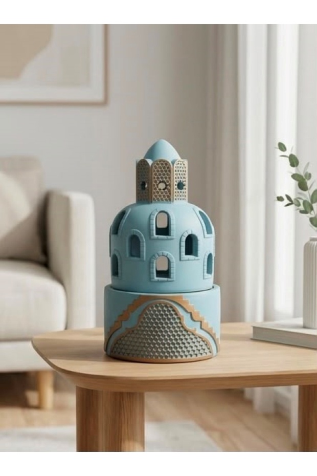 Architectural Blue and Bronze Dome Design Incense Burner with Honeycomb Detailing