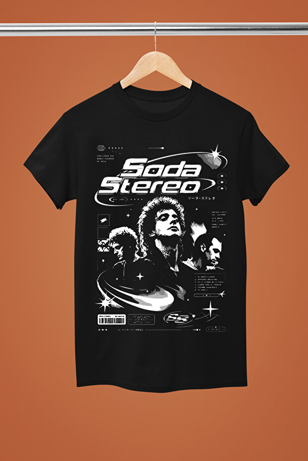 تيشيرت روك قطني مطبوع عليه SODA STEREO بأكمام قصيرة وقصة عادية