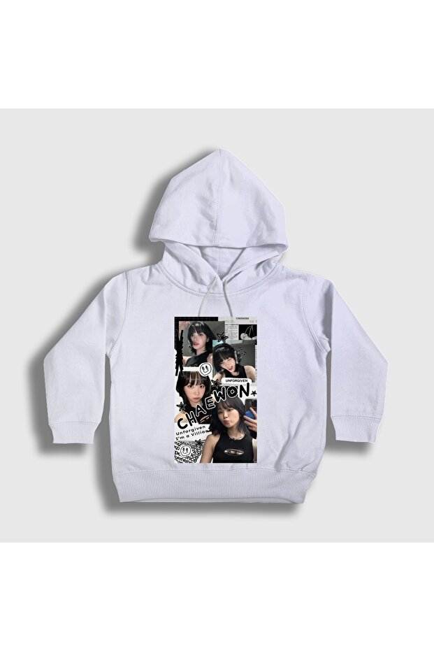 Unisex Kids White Kim Chaewon Unforgiven K-Pop Le Sserafim Hooded Sweatshirt 612566Tt