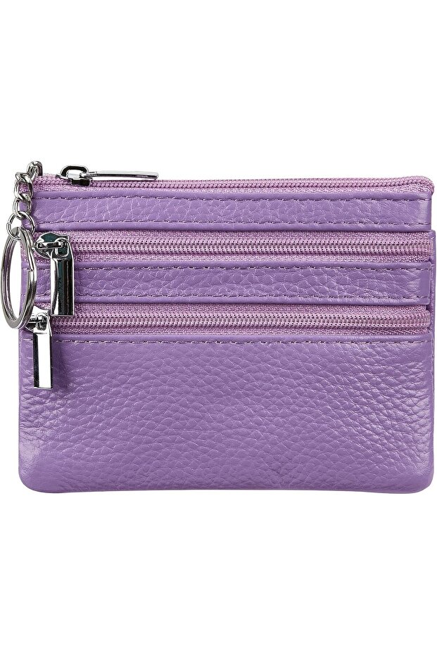 Genuine Leather Purse for Women with Keyring