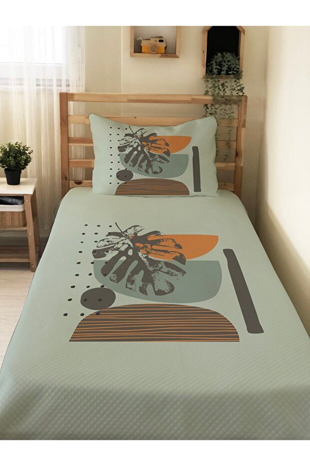 Modern Patterned Baby and Child Printed Single Pique Set 160 X 220 cm Green