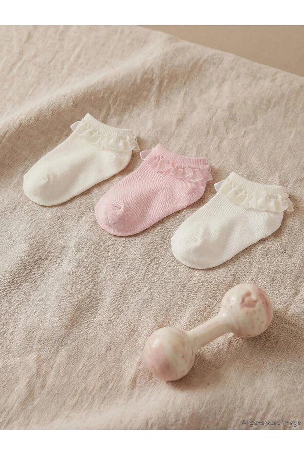 Baby Girls' Tulle-Ruffled Bootie Socks, 3-Pack (S6)