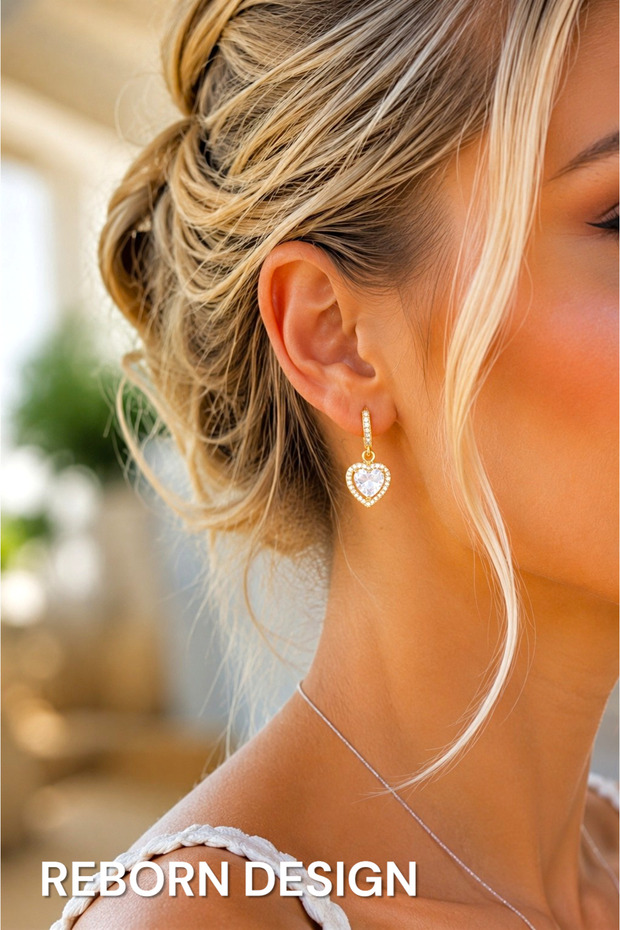 Gold Color Zircon Stone Heart Model Earrings