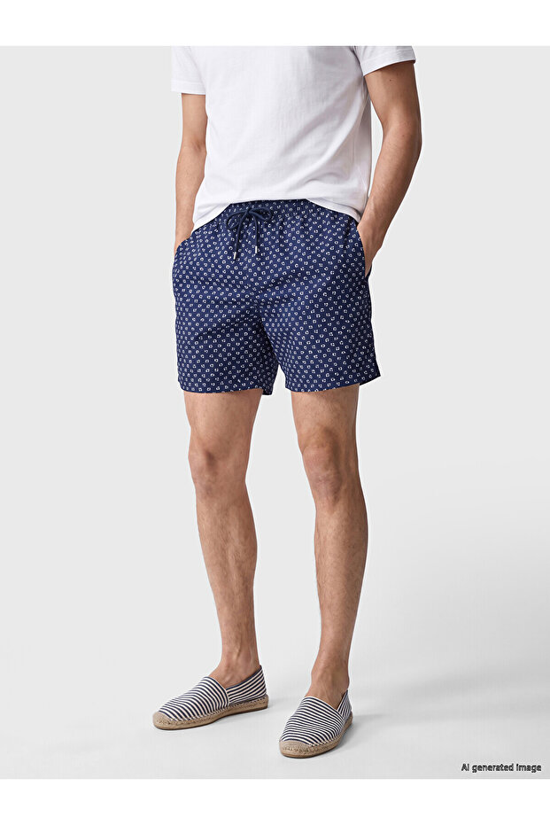 Nevavm Short Length Patterned Men's Swim Shorts with Difference