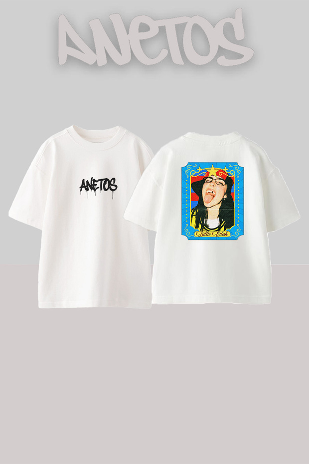 تي شيرت أبيض كبير الحجم مطبوع بتصميم Billie Eilish_119 للجنسين