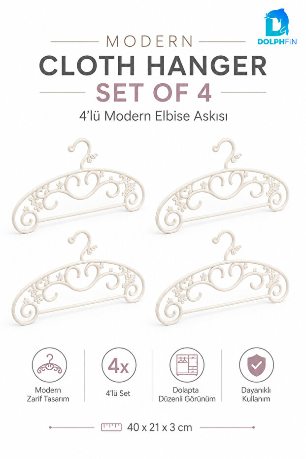 Modern Clothes Hanger Set of 4 Plastic Clothes Hangers In-Cabinet Wardrobe Organizer 40X21 cm