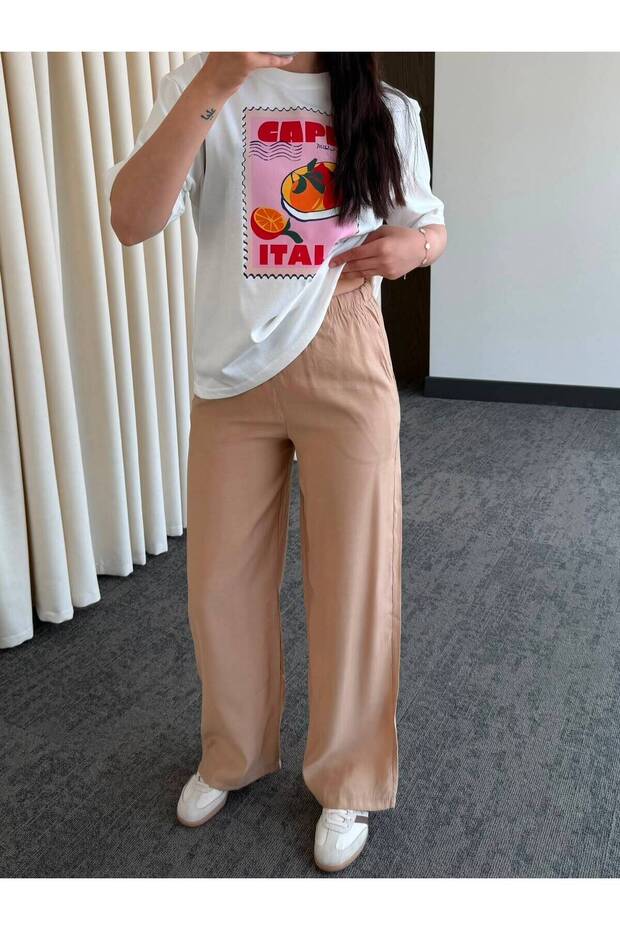 Camel Elastic Waist Modal Trousers - 2Y3447