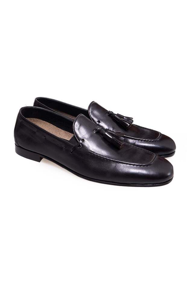 Black Color Laceless Genuine Leather Men's Shoes
