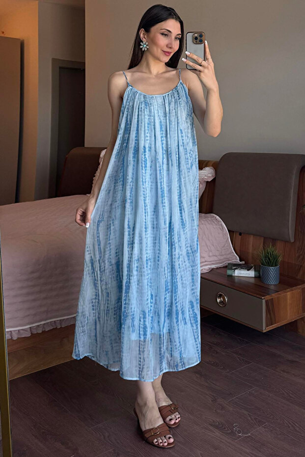 Blue Strappy Color Gradient Chiffon Dress - 2Y251087
