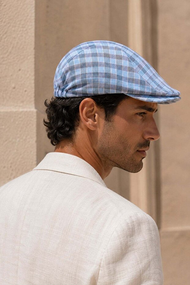 Capri Check Linen Textured Slim Fit Kasket – Flat Cap | Riviera Collection