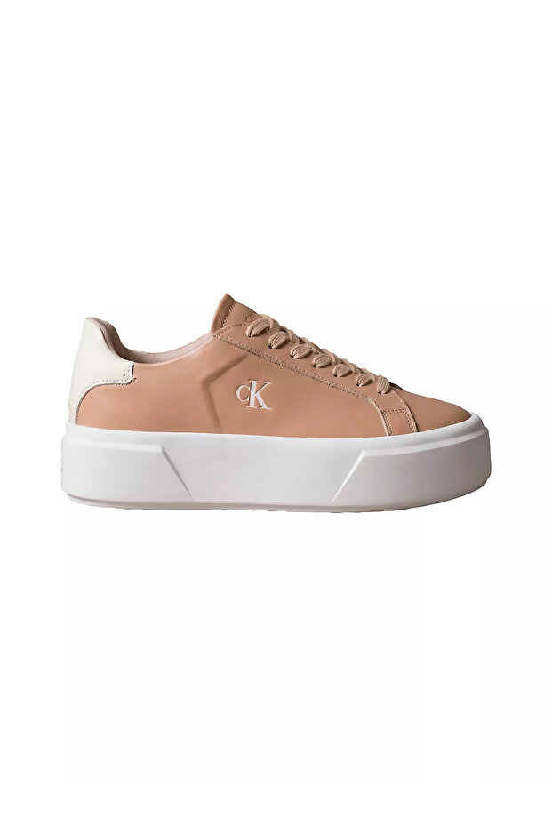 Women's Platform Sole Ck Logo Leather Beige Sneaker