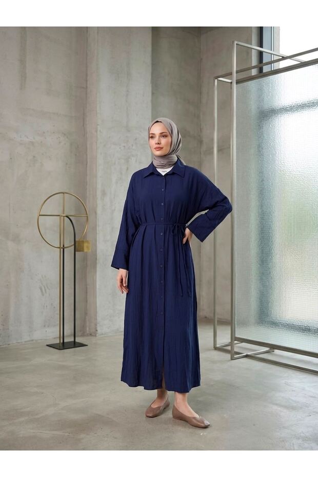 Pat Detail Dress-Navy Blue