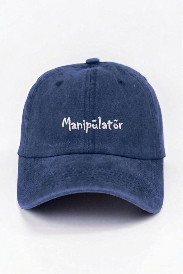 "Manipulator" Written Navy Blue Embroidered Washable Vintage Unisex Hat