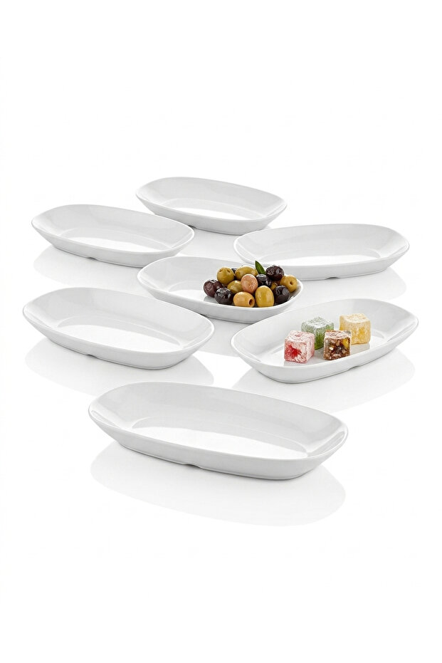 6 Pieces 19X11 cm Melamine Oval Boat-Shaped Breakfast Plate, Machine Washable White Serving Plate