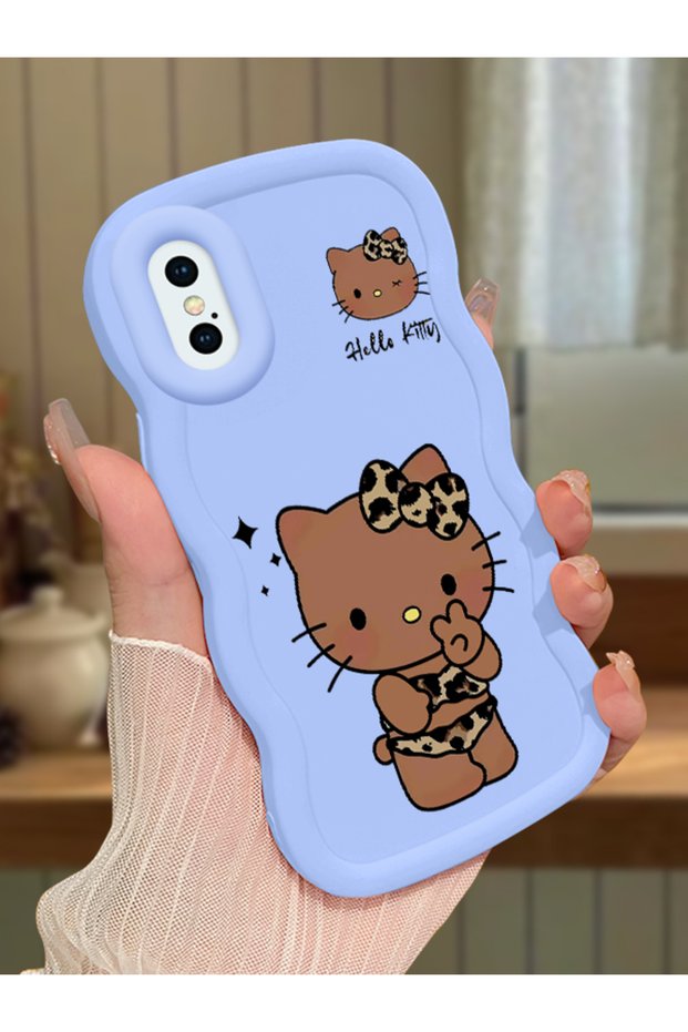 iPhone XS Compatible Case Camera Protector Blue Silicone Couple Phone Case Kitty Pattern